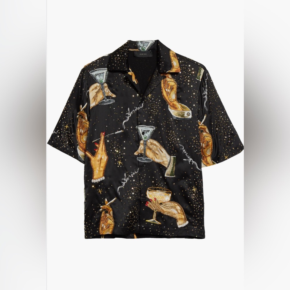 Amiri Champagne Sequin Embroidered Silk Shirt